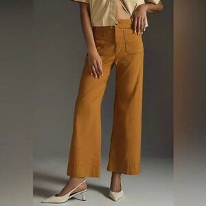 Anthropologie The Colette Cropped Wide-Leg Pants by Maeve (Gold Khaki, Size 27)